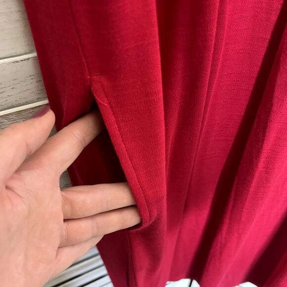 J. JILL Women's Size M Layered Button Back Short Sleeve Summer Dress Sangria Red - Picture 6 of 12